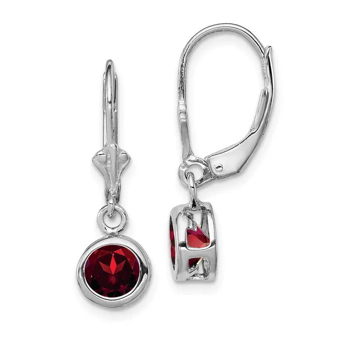 Sterling Silver Rhodium Plated 6mm Round Garnet Leverback Earrings Goldia Earrings