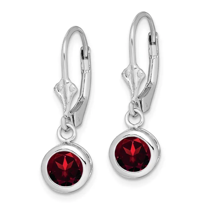 Sterling Silver Rhodium Plated 6mm Round Garnet Leverback Earrings Goldia Earrings