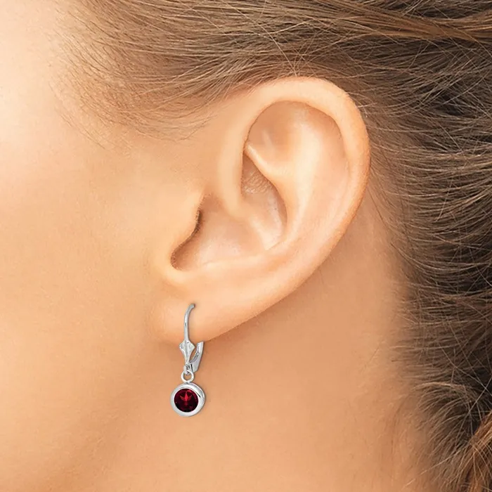 Sterling Silver Rhodium Plated 6mm Round Garnet Leverback Earrings Goldia Earrings