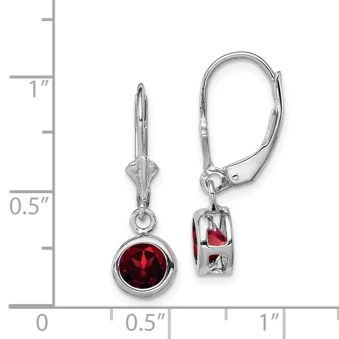 Sterling Silver Rhodium Plated 6mm Round Garnet Leverback Earrings Goldia Earrings