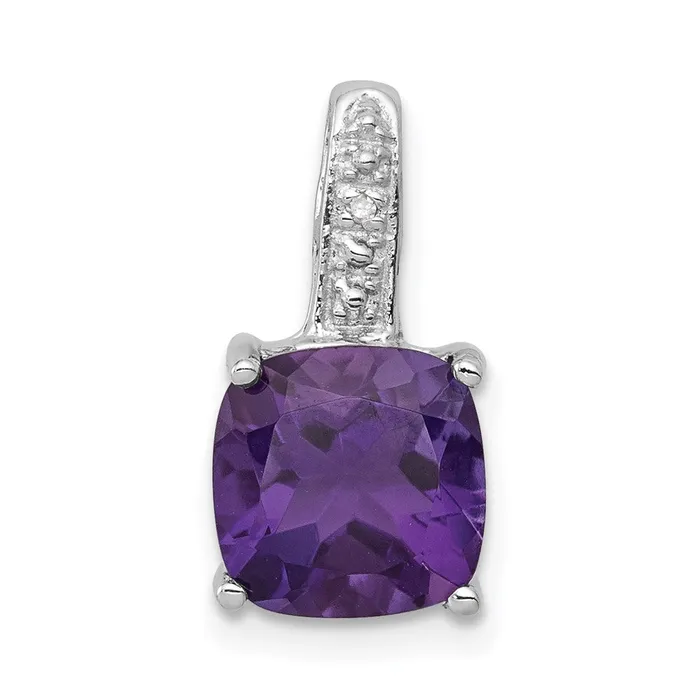 Sterling Silver Rhodium Plated Amethyst and Diamond Pendant Goldia Necklaces