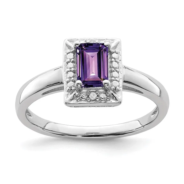 Sterling Silver Rhodiumplated Amethyst Diamond Ring Goldia Rings