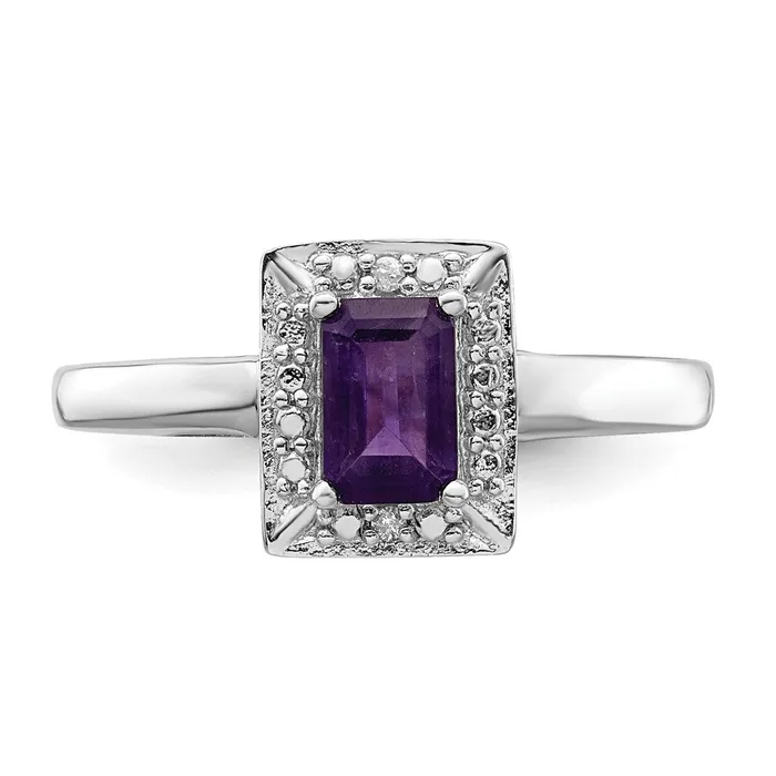 Sterling Silver Rhodiumplated Amethyst Diamond Ring Goldia Rings