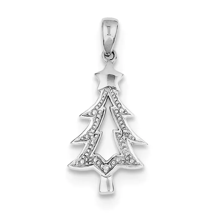 Sterling Silver Rhodium Plated Diamond Christmas Tree Pendant Goldia Necklaces Sterling Silver Rhodium Plated Diamond Christmas Tree Pendant Goldia Necklaces