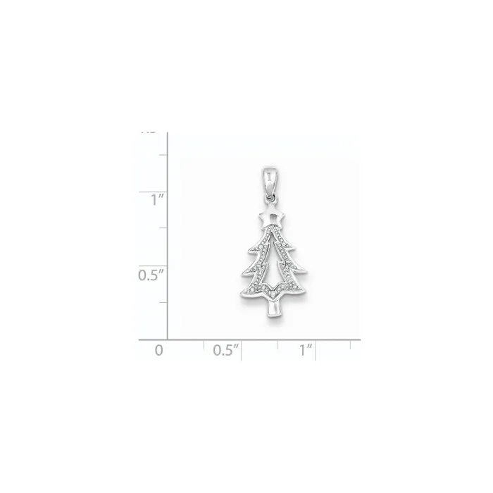 Sterling Silver Rhodium Plated Diamond Christmas Tree Pendant Goldia Necklaces
