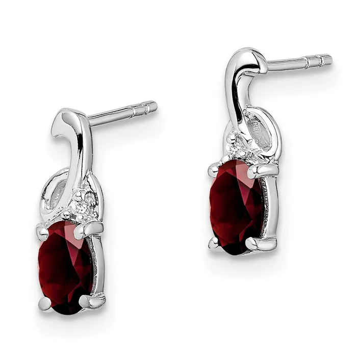 Sterling Silver Rhodium Plated Diamond Garnet Oval Post Earrings Goldia Earrings