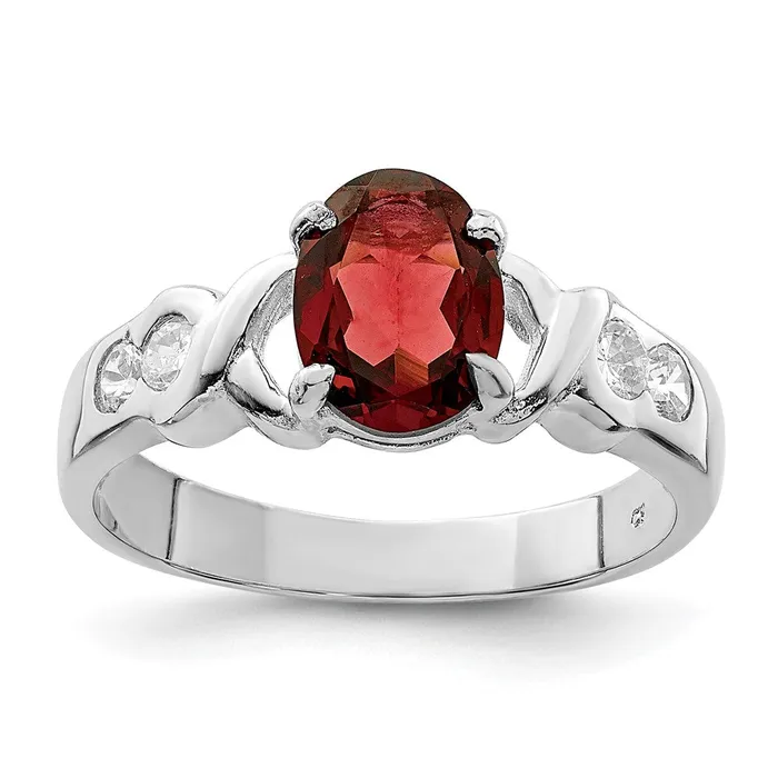 Sterling Silver Rhodiumplated Garnet u0026 CZ Ring Goldia Rings