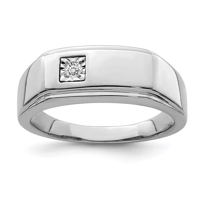 Sterling Silver Rhodium Plated Mens Polished Diamond Ring Goldia Rings