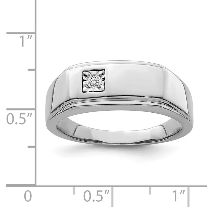 Sterling Silver Rhodium Plated Mens Polished Diamond Ring Goldia Rings