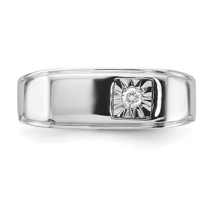 Sterling Silver Rhodium Plated Mens Polished Diamond Ring Goldia Rings