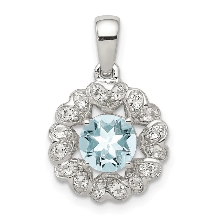 Sterling Silver Rhodium Plated White Topaz Aquamarine Pendant Goldia Necklaces Sterling Silver Rhodium Plated White Topaz Aquamarine Pendant Goldia Necklaces