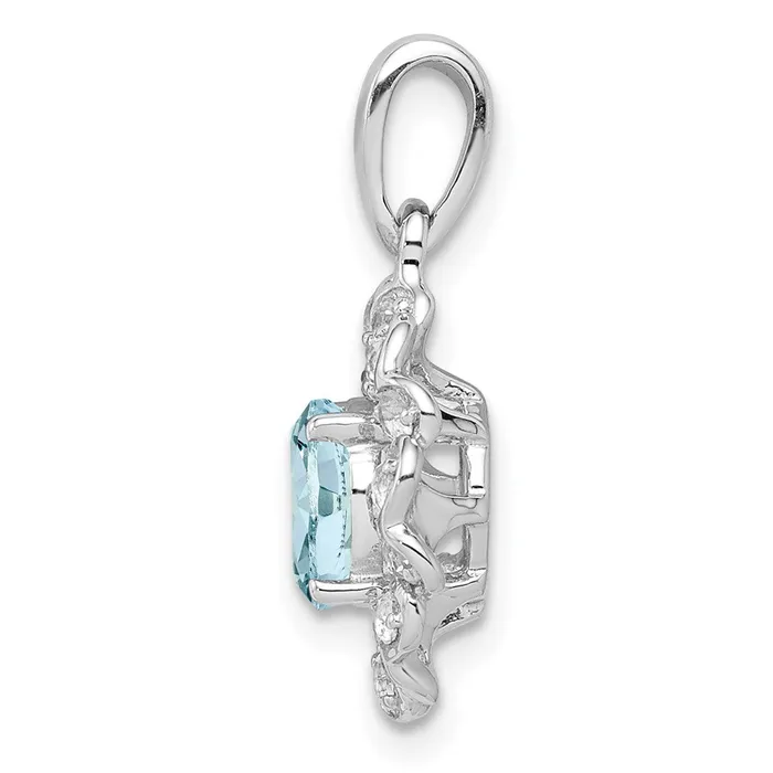 Sterling Silver Rhodium Plated White Topaz Aquamarine Pendant Goldia Necklaces