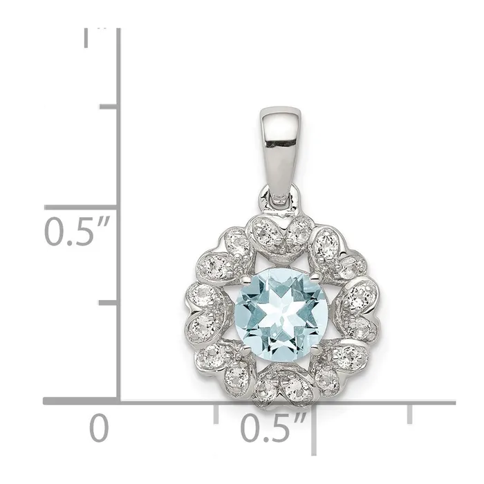 Sterling Silver Rhodium Plated White Topaz Aquamarine Pendant Goldia Necklaces