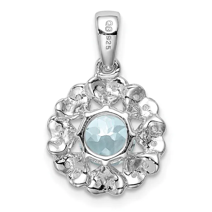 Sterling Silver Rhodium Plated White Topaz Aquamarine Pendant Goldia Necklaces