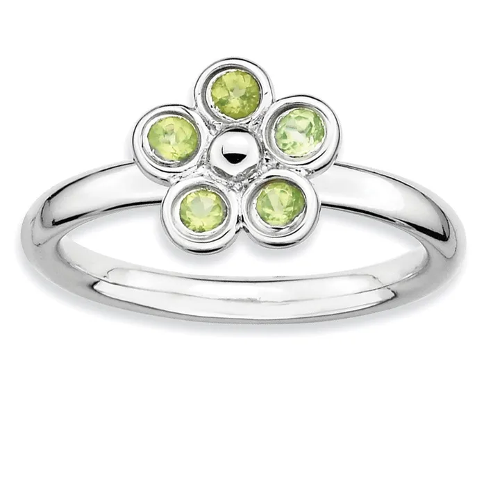 Sterling Silver Stackable Expressions Peridot Flower Ring Goldia Rings