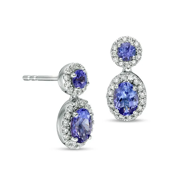 Tanzanite and 025 CT TW Diamond Frame Drop Earrings in 10K White Gold Goldia Earrings Tanzanite and 025 CT TW Diamond Frame Drop Earrings in 10K White Gold Goldia Earrings