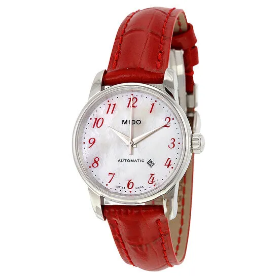 Watches JMS always Original Mido Baroncelli Automatic Mother of Pearl Dial Red Leather Ladies Watch M76004397