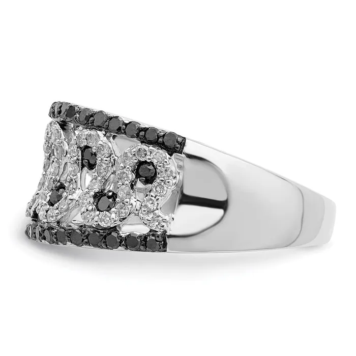 White Night Sterling Silver Rhodiumplated Black and White Diamond Ring Goldia Rings