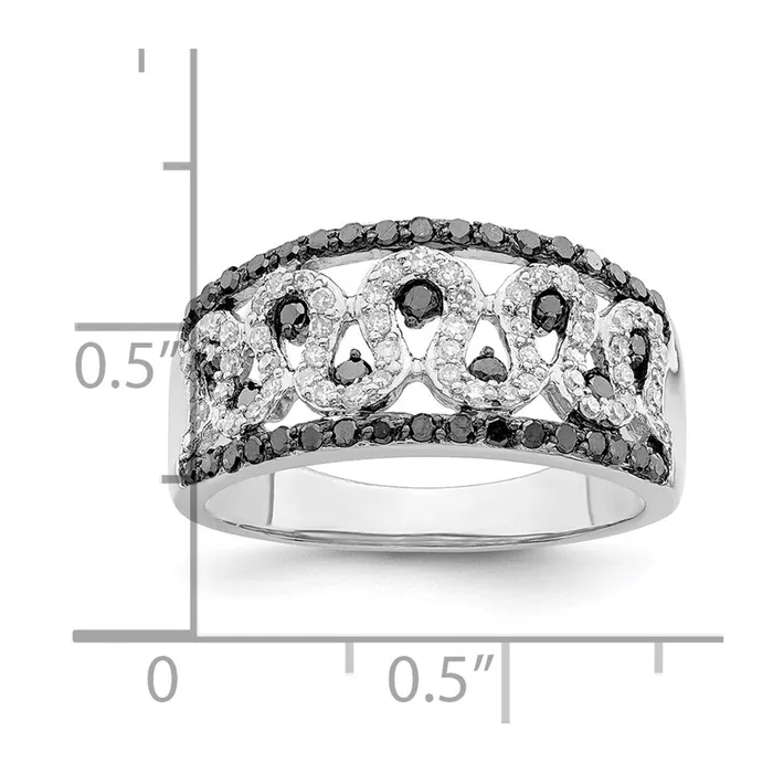White Night Sterling Silver Rhodiumplated Black and White Diamond Ring Goldia Rings