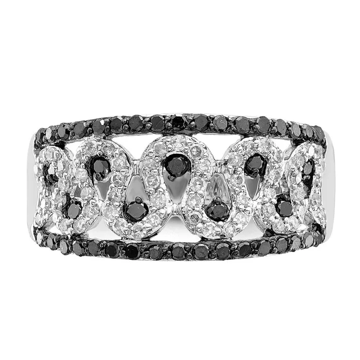 White Night Sterling Silver Rhodiumplated Black and White Diamond Ring Goldia Rings